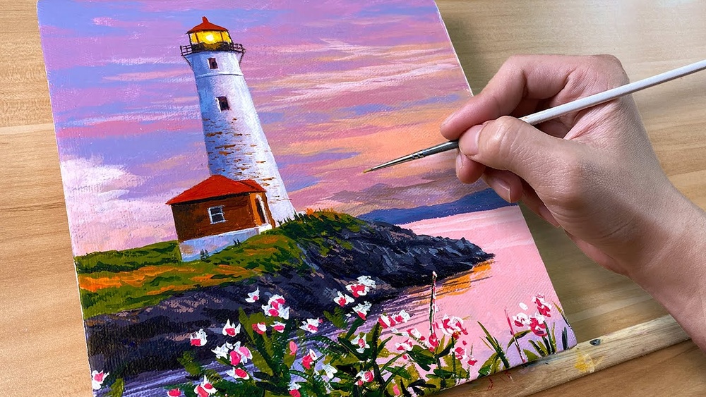 How to Paint a Lighthouse Acrylic Painting